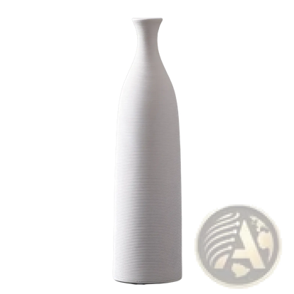 Nordic White Ribbed Ceramic Vase for Modern Home Decor