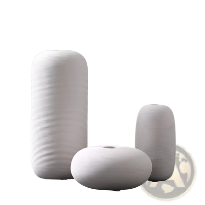 Nordic White Ribbed Ceramic Vase for Modern Home Decor