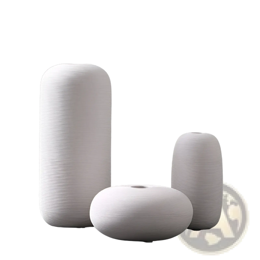 Nordic White Ribbed Ceramic Vase for Modern Home Decor