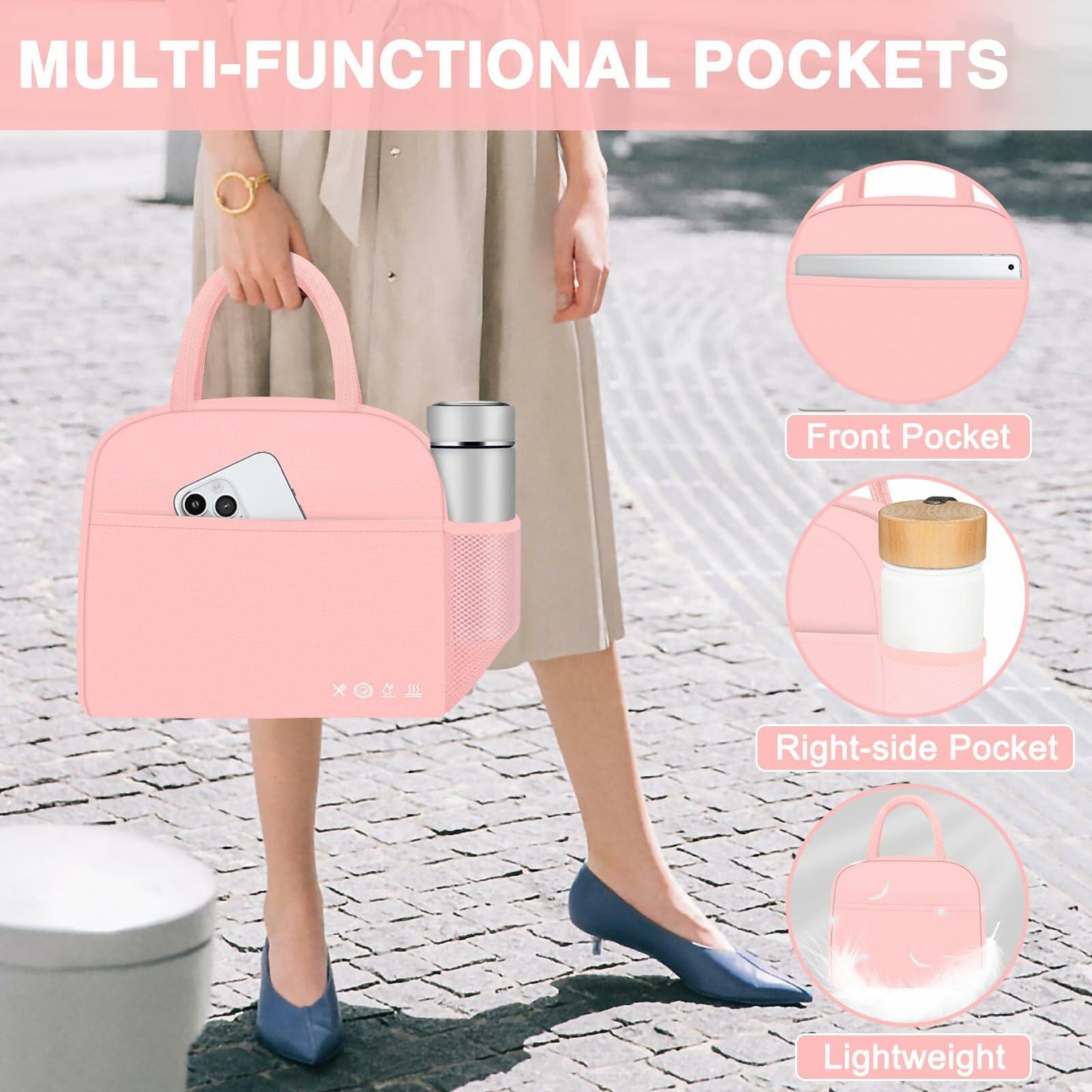 KUBYA Pink Insulated Lunch Bag Pink