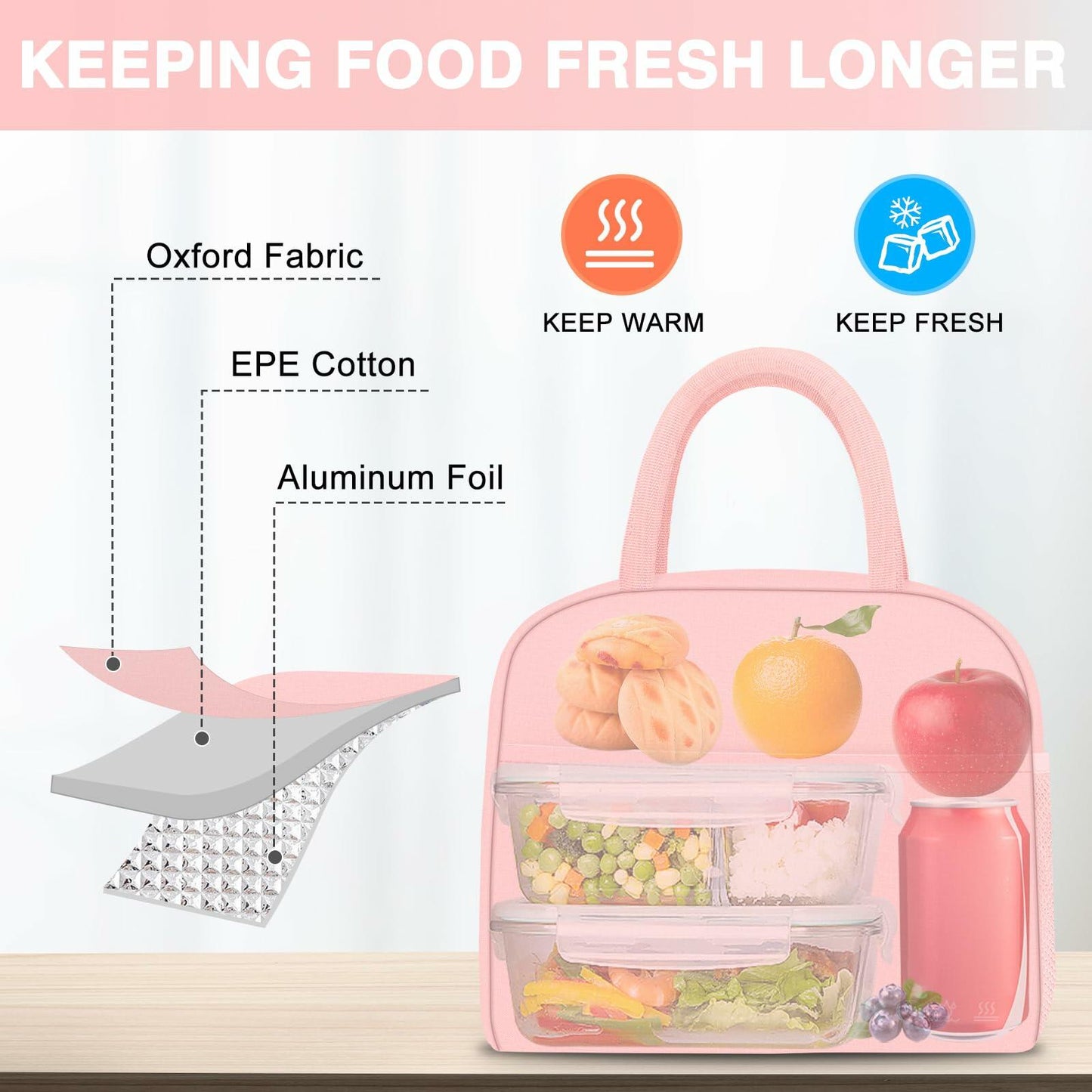KUBYA Pink Insulated Lunch Bag Pink
