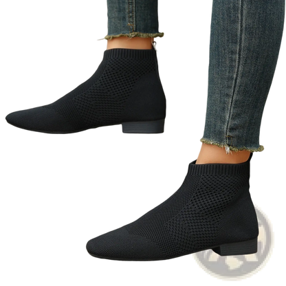 Plus Size Pointed Toe Knit Ankle Boots with Heel