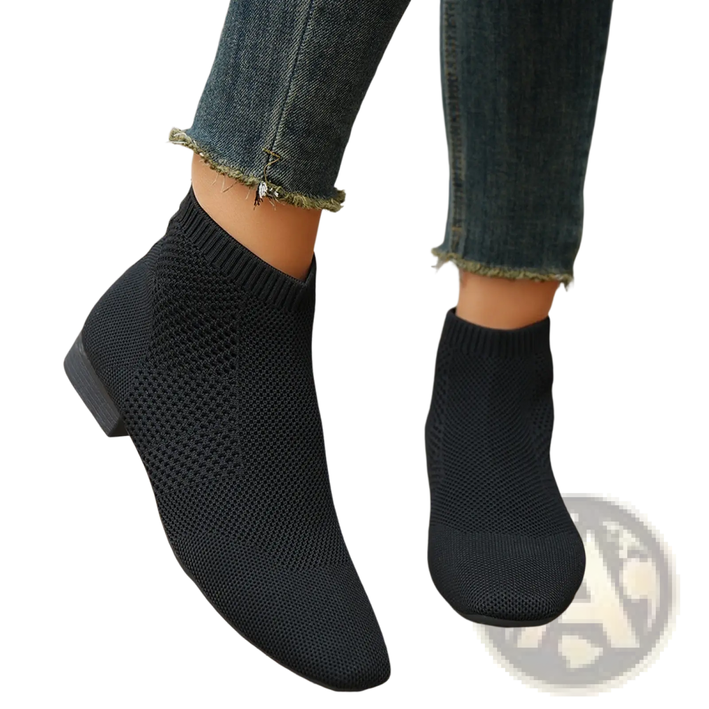 Plus Size Pointed Toe Knit Ankle Boots with Heel