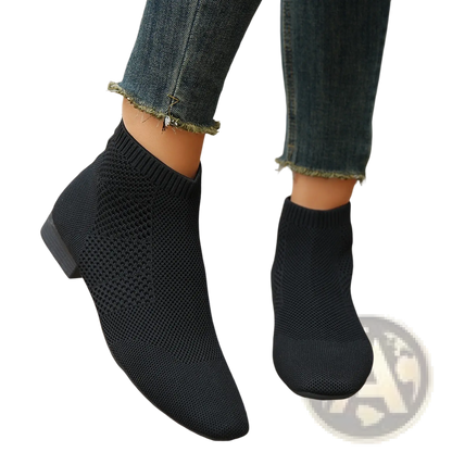 Plus Size Pointed Toe Knit Ankle Boots with Heel