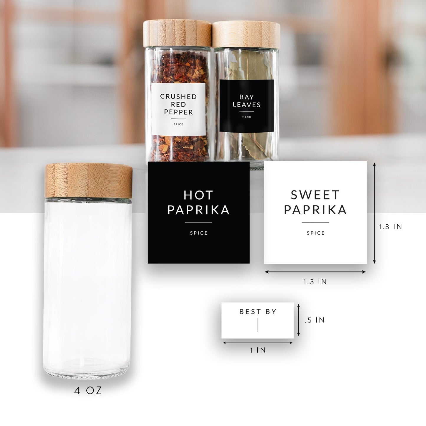 Round Spice Jars with Labels - 24 PACK