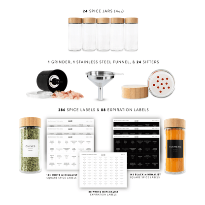 Round Spice Jars with Labels - 24 PACK