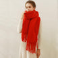 Winter Thick Soft Solid Color Warm Scarf Cashmere Hijabs Lightweight Warm Scarves Wraps Elegant Big Tassels Shawl Long Stole Mufflers For Women