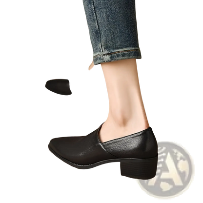 Women's Leather Block Heel Loafers Square Toe Shoes