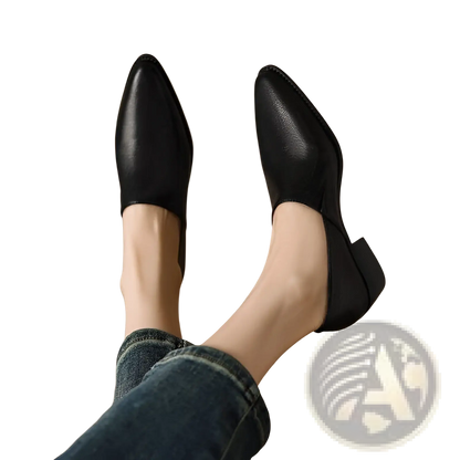 Women's Leather Block Heel Loafers Square Toe Shoes